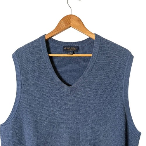 Chaleco Suéter Brooks Brothers Algodón Cachemira Hombres XL Azul Sin Mangas Preppy - Imagen 3 de 9