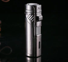 Honest Quadruple Cigar Lighter Butane Torch Lighter W/ Cigar Punch ,Gun Metal