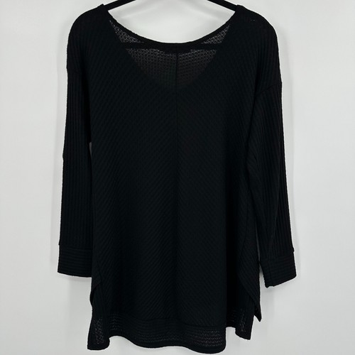 Sympli Split Decision Sweater Women's 8 Black Waffle Knit Deep V Neck Pullover - Picture 2 of 11