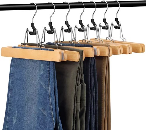 12 Pack Natural Wooden Pants Hangers Clips Non Slip Skirt Hangers Trouser Clamp - Picture 2 of 8