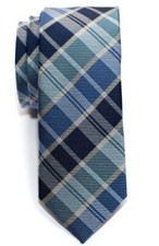 Modern Tartan Check Styles Woven Microfiber Skinny Tie Blue