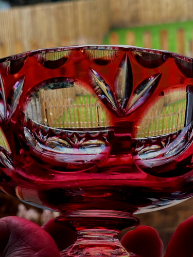 Nachtmann Cranberry Cut Crystal Footed Bowl or Bon-Bon Dish - Picture 16 of 16
