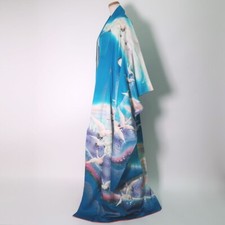 9151D4 Silk Vintage Japanese Kimono Furisode Crane Birds