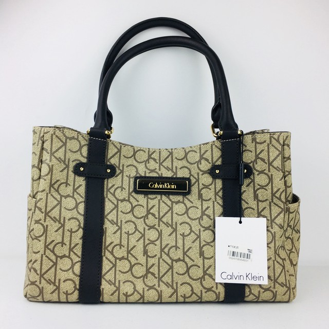 Calvin Klein Hudson Monogram Satchel Handbag H2adj592 Tpb Ebay Calvin Klein Hudson Signature Monogram Zip Satchel Handbag Purse New Brown Taupe