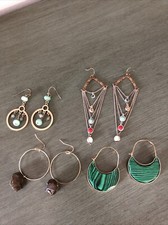 Natural Stone Earrings Set Of 4 Hook Back Multi Color Set In Stainless Steel