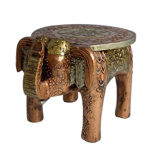 Wooden Handmade Elephant Stool, Baby Sitter Stool, Copper Stool, Home Decor - Picture 3 of 3