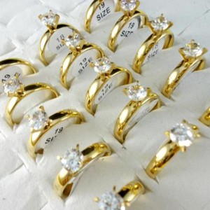 30pcs-Zircon-Smooth-Gold-Plated-Stainless-Steel-Rings-MIx-Lots-Wholesale-Jewelry