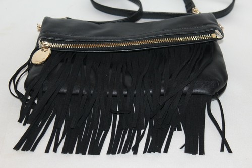 DEUX LUX Soft Black Vegan Leather Fringe Flap Crossbody Shoulder Bag Exc! - Picture 6 of 10
