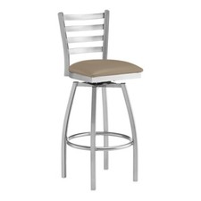 Ladder Back Clear Coat Metal Restaurant Barstool With Taupe Vinyl Swivel Seat