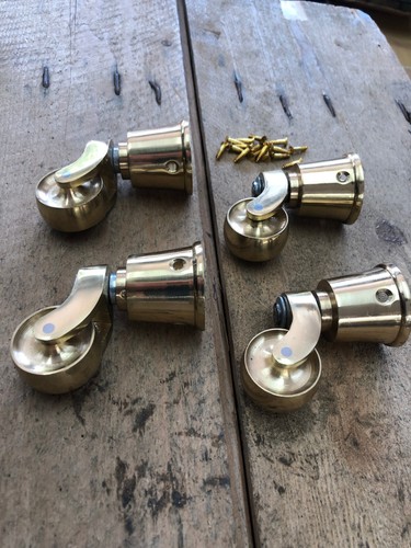 Polished Brass Vintage Castors Pack of 4 Look Cup Wheeled 30mm Wheel Furniture - Picture 3 of 5