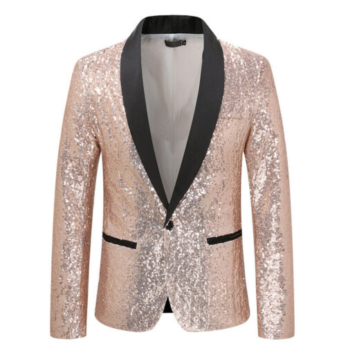New Shiny Jacket Men's Sequined Suit Casual Slim Coats Business Workwear Tops - Picture 17 of 23