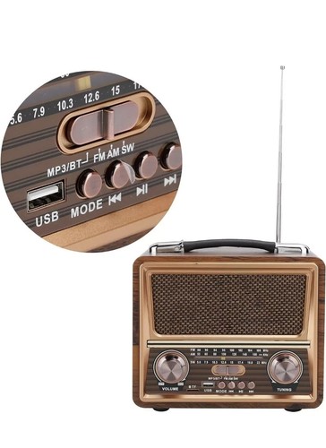 Vintage Design Bluetooth FM/AM Rechargeable USB AUX TF Card 2055BT Speaker Radio - Picture 4 of 6