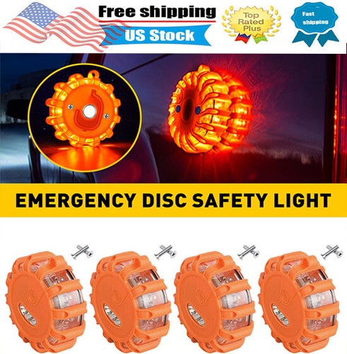 4pc LED Magnetic Light Car Round Beacon Emergency Hazard Strobe Warning SOS Lamp