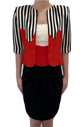Vtg 90s Liancarlo Couture Silk Crepe Strapless Cocktail Dress & Bolero Jacket 4 - Picture 2 of 15