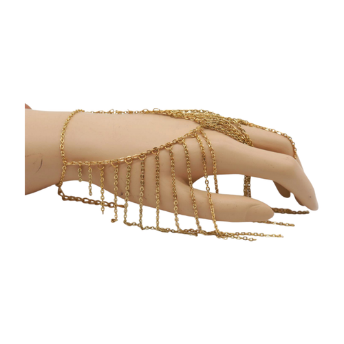 Women Gold Metal Hand Chain Fashion Bracelet Multi Strands Jewelry Hot Accessory - Picture 2 of 24