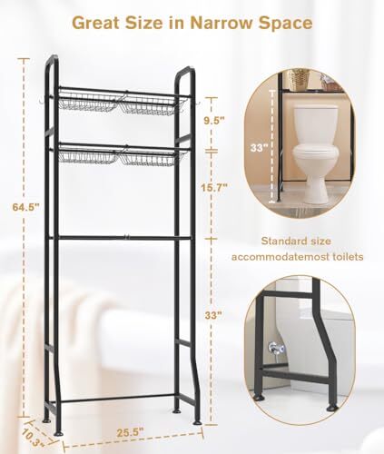 Over The Toilet Storage Rack With 3tier Shelf For Bathroom Freestanding Above To - Picture 2 of 7