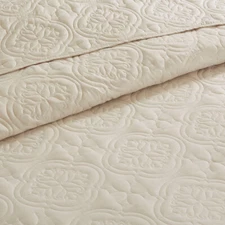 IVORY CREAM XXL 3pc King / Cal BEDSPREAD SET : COTTAGE MEDALLION MATELASSE QUILT