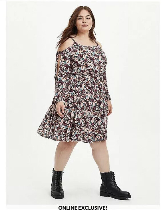 Vestido Floral Torrid Gasa Hombro Frío - Talla 2 - Nuevo Con Etiquetas - Exclusivo Online