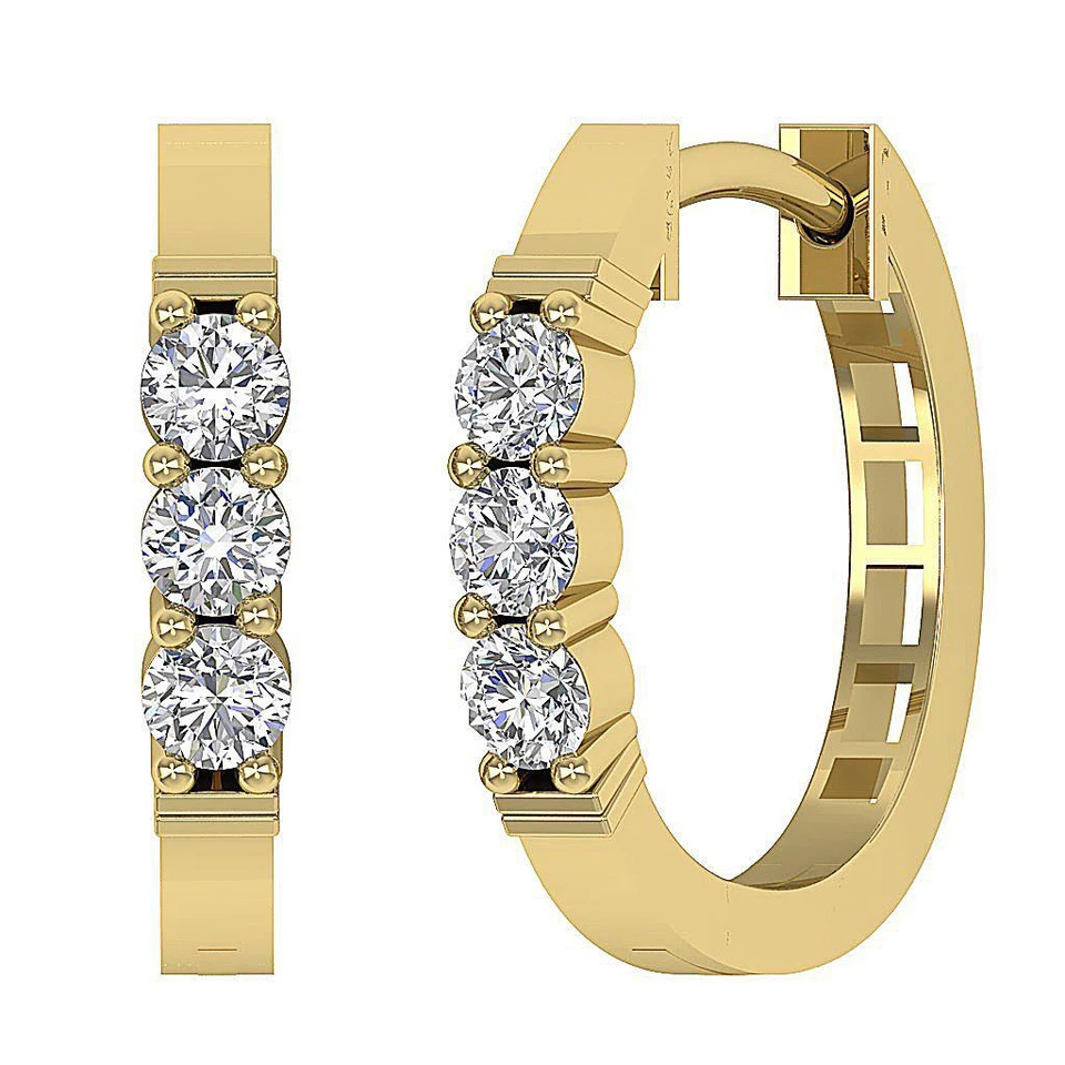 VS F 0.50 Ct Lab Grown Round Diamond Hoops Earrings 10K Two-Tone Gold Prong Set - Image 3 of 4