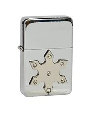 Snowflake CZ Stainless Emblem Flip Top Chrome Oil Lighter Wind Resistant Flame