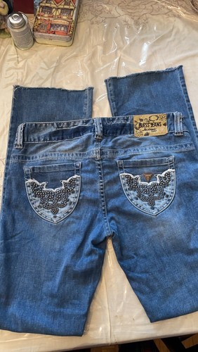 Guess Jeans Damen 29 Daredevil Bootcut Distressed Denim Nietentaschen Bling - Bild 2 von 16