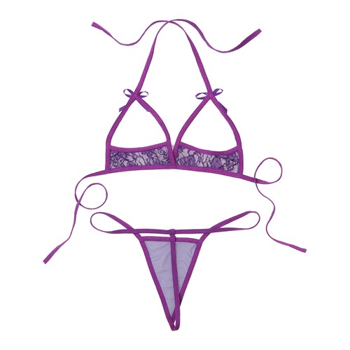 Womens Sexy See Through Lingerie Mesh Bikini Set Micro Bra + Thongs Swimwear - Picture 106 of 173