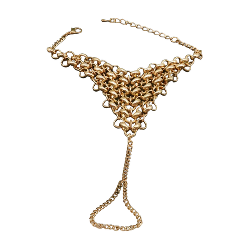 Damen Gold Metall Hand Kette Armband mehrere Glieder verbunden Ring klassischer Look - Bild 15 von 19