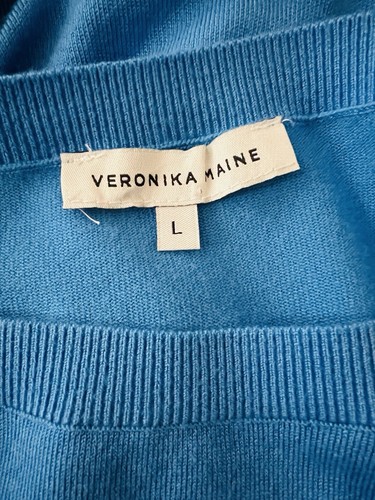 Veronika Maine Knit Size L 3/4 Sleeve Slash Neck Sapphire Blue Stretch Top - Foto 3 di 7