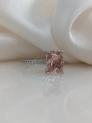 IGI Certified 2 Ct Radiant Cut Vivid Pink Lab Grown Diamond Ring 14k White Gold - Picture 9 of 24