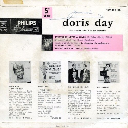 DORIS DAY Teacher's Pet , Instant Love PHILIPS 429.484BE Pressing France 1958 EP - Picture 3 of 5