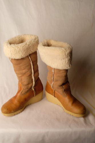 Stivali shearling platform anni 70 zeppa misura 7,5 Morgan Quinn vintage Apres Ski Sherpa - Foto 7 di 22