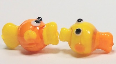 6 Lampwork Handmade Glass Yellow Fish Beads 21x12mm