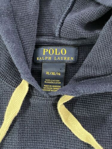 Polo Ralph Lauren Waffle Knit Thermal Hoodie Mens XL Navy Pullover Sweatshirt - Picture 3 of 8