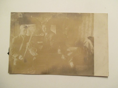 RPPC Musicians Music Postcard Violin piano string instrument Harp ? Real Photo - Picture 1 of 2