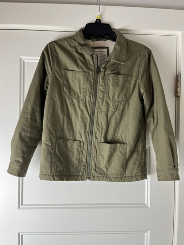 Hanna Andersson Jacket 10 Olive Green Canvas Utility Full Zip Sherpa Lined 140cm - Picture 2 of 11