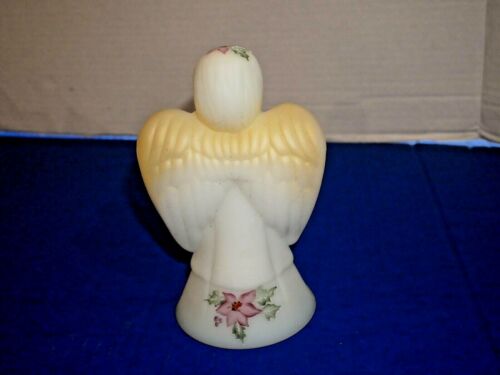 Figura Fenton Angel Signature Flores Pintadas a Mano Hojas Firmadas Blanco Púrpura - Imagen 2 de 6