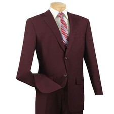 VINCI Men's Burgundy Textured Weave 2-Button Classic-Fit Suit - NEW