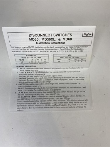 Hubbell MD60 Circuit Lock 60 Amp Trennschalter Typ 4X - Bild 8 von 10