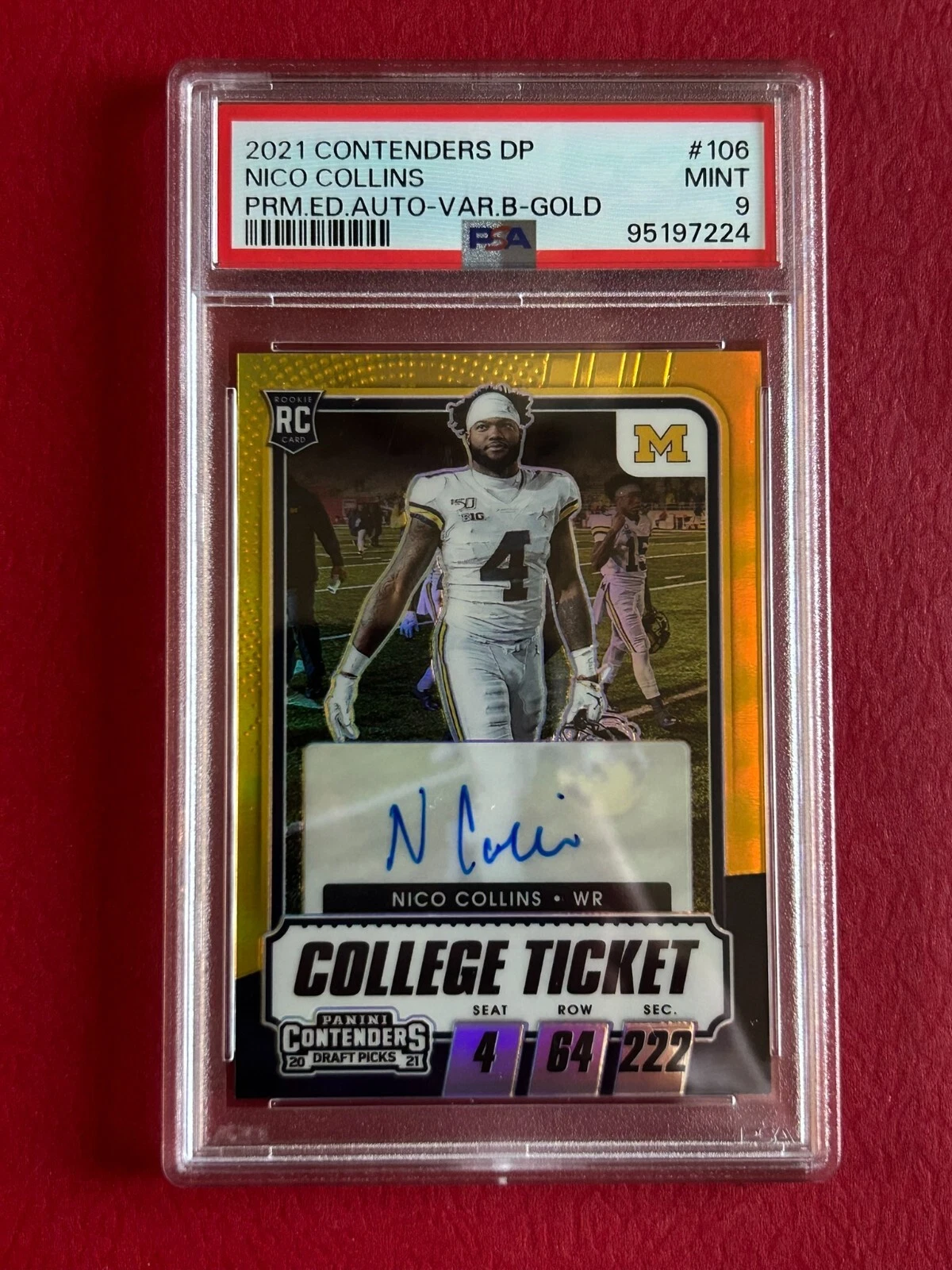 Nico Collins Panini Contenders Draft Picks #106 Premium Edition Autograph-Variation B-Gold