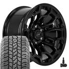 18 inch Black Df03 Defiant Rims, At2 Tires Set Fits Silverado Tahoe Suburban