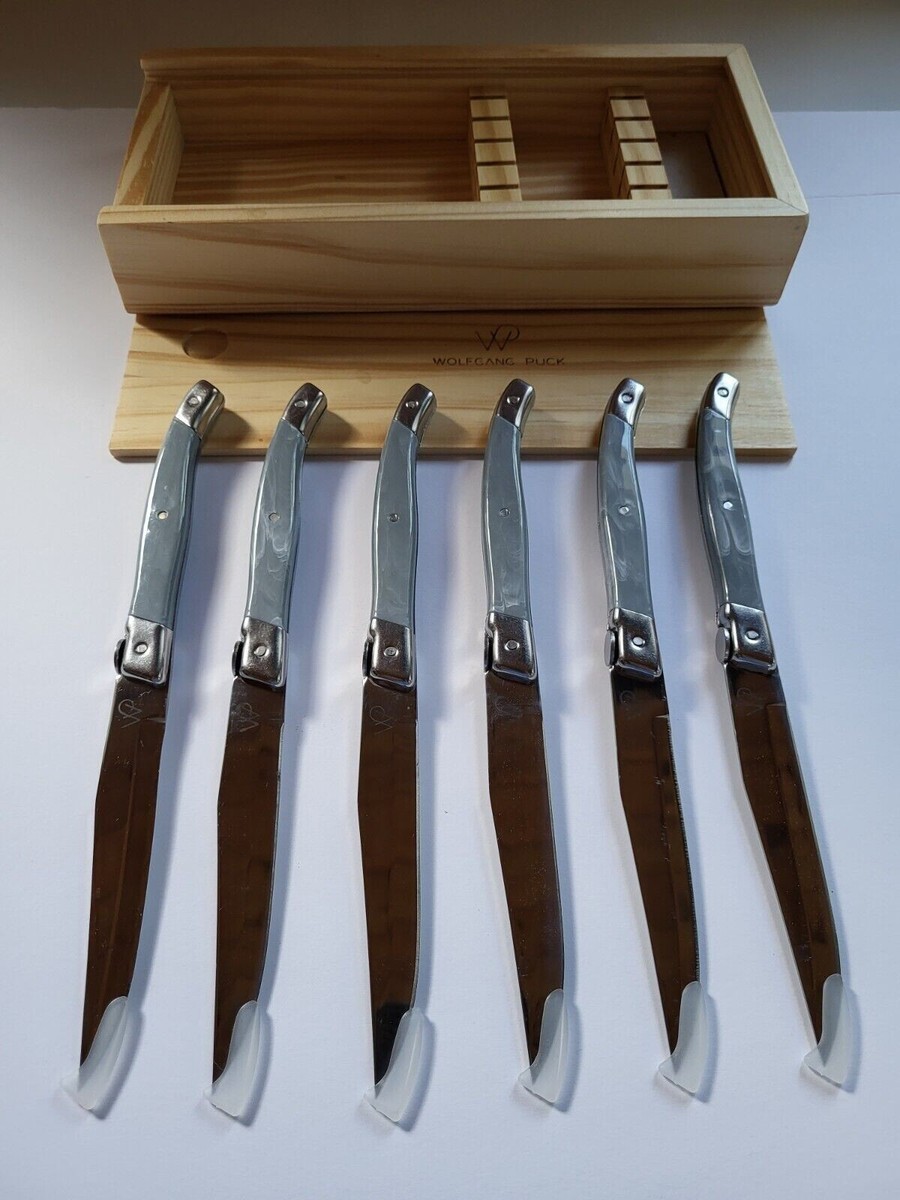 Wolfgang Puck 6 - piece Gray Steak Knife Set w/Wooden Gift Box ~NEW~