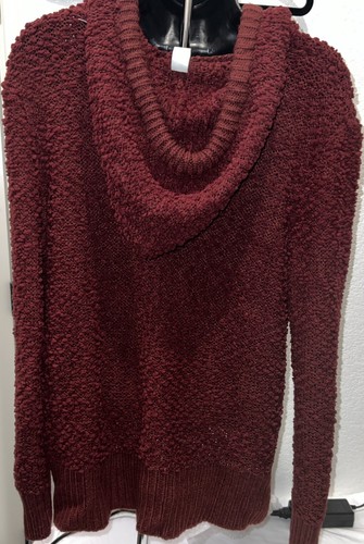 green tea womens sweater size medium Burgundy long sleeve hoodie popcorn knit - Picture 4 of 6