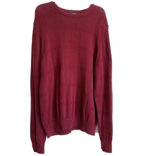 Arrow Knit Sweater Men's size Large Deep Red Maroon Long Sleeve Thick Chunky