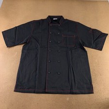 HPI Unisex Size Medium Black Red Contrast Short Sleeve Mesh Back Chef Coat NWT