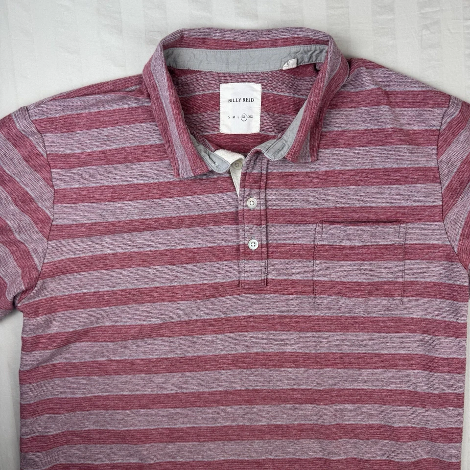 Camisa Polo Billy Reid Para Hombre Talla XL Rayas Rojas Rendimiento Mezcla de Algodón Foto 3 de 4