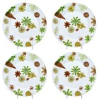 Crate & Barrel FLOWERS & LEAVES 8" Salad Plate Set 4Pc Green Gold Brown Floral