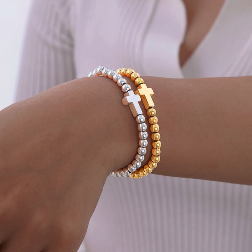 VNOX Women 14K Gold Beaded Charm Bracelets Stackable Cross Non Tarnish Jewelry - Picture 3 of 20