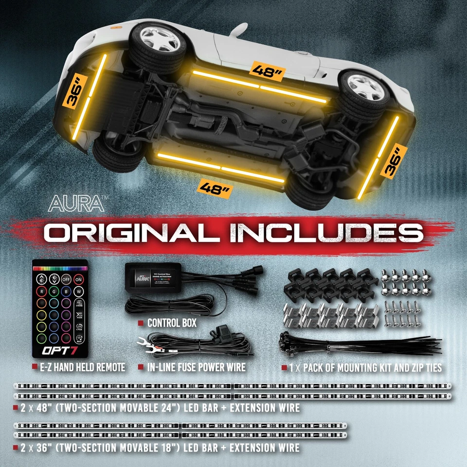 OPT7 4pc 16 Color Car Truck Underglow Underbody RGB Accent Kit Glow LED Lightbar - Image 2 of 4