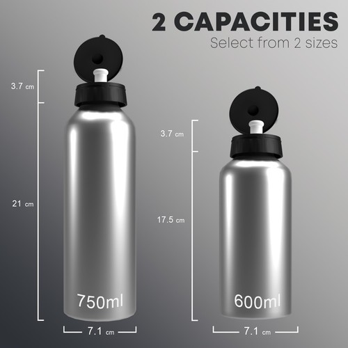 City Water Bottle Haaland 750ml 2-Lid Aluminium Silver - Picture 7 of 7