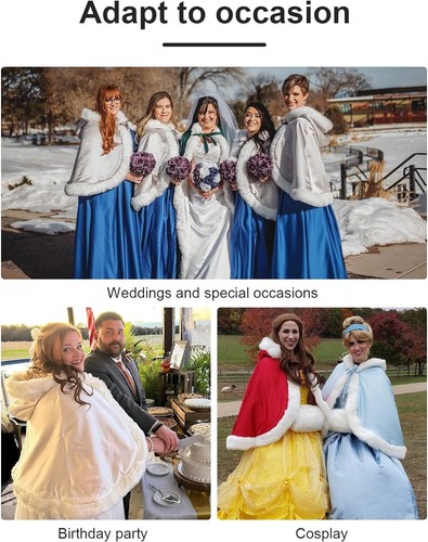 Damen Cape mit Kapuze Winter Hochzeit Umhang Kunstfell Poncho Weihnachten Cosplay - Bild 7 von 41
